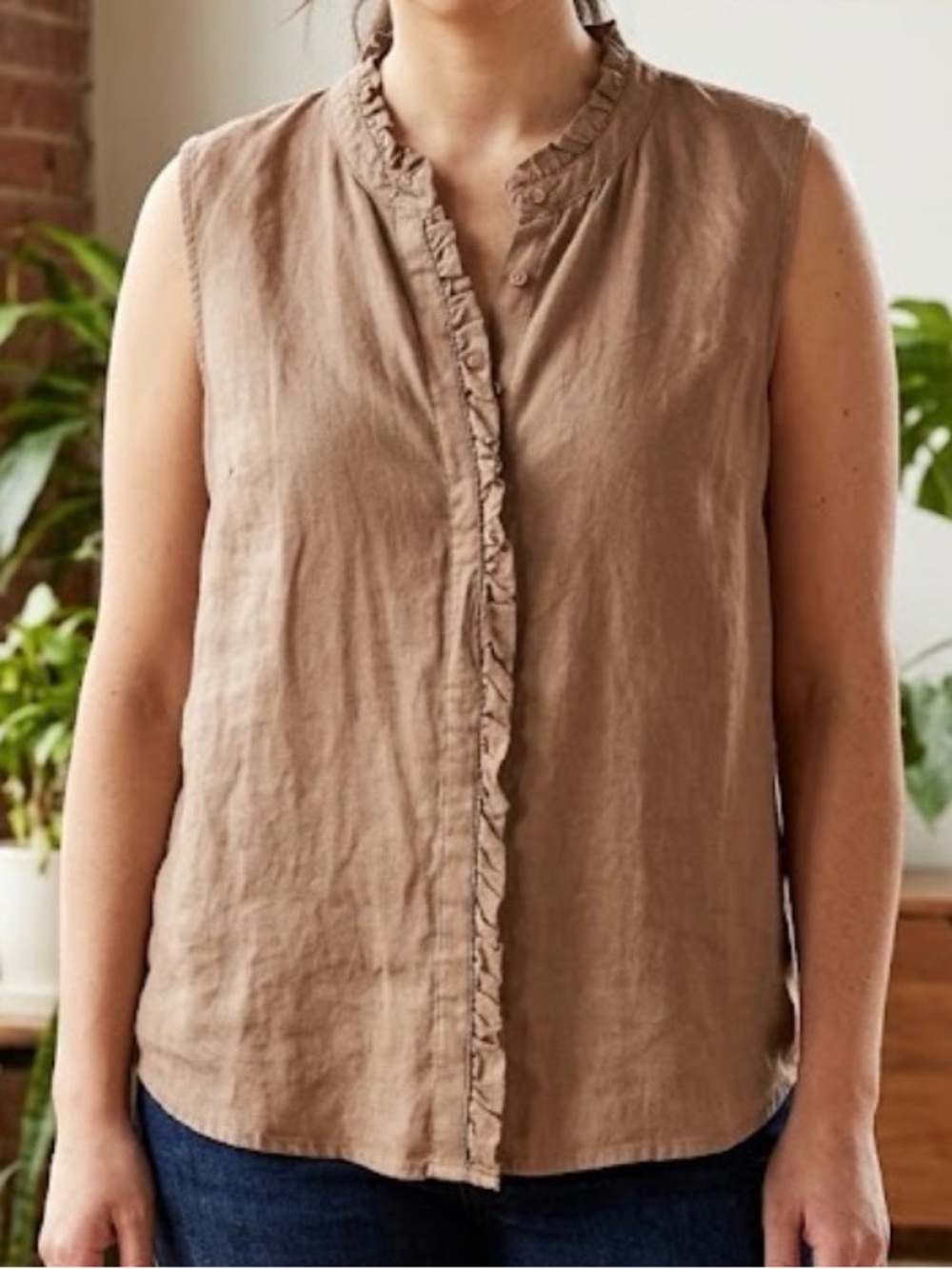 Cynthia Rowley Beige Linen Blouse Size L Button Down